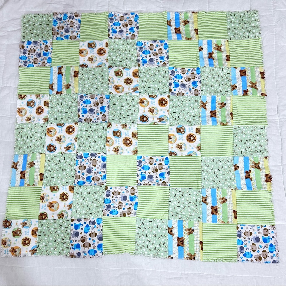 Green and Blue‎ Flannel Patchwork Baby Blanket Snuggle Blanket